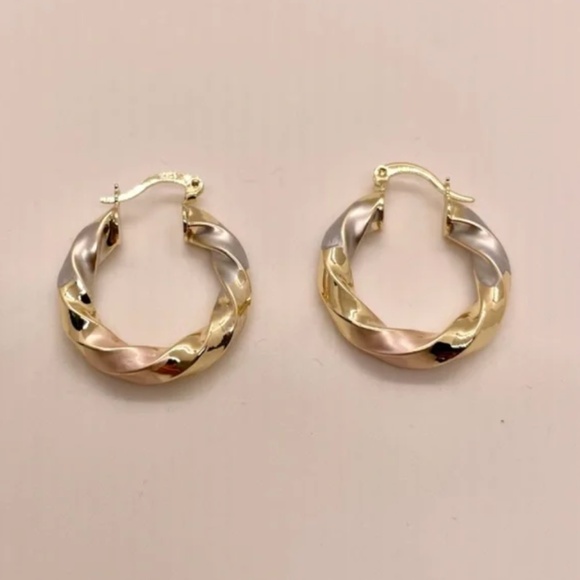 ❤️ FREE Spiral Tri Color Hoop Chic Glam Minimalist Classy Artsy Modern Earrings - Picture 1 of 5